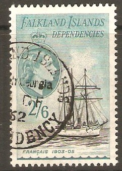 Falkland Islands Depend. 1954 2s.6d Black and pale turquoise. SG