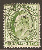 Falkland Islands 1904 d Yellow-green. SG43.