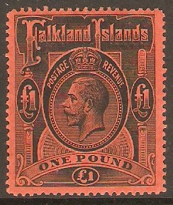 Falkland Islands 1912 1 Black on red. SG69.