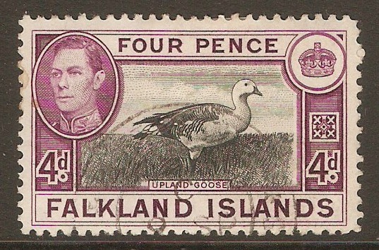 Falkland Islands 1938 4d Black and purple. SG154.