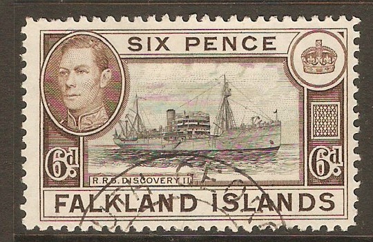 Falkland Islands 1938 6d Slate-black and deep brown. SG155.