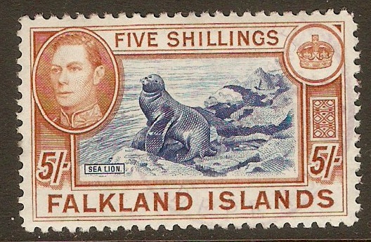 Falkland Islands 1938 5s Blue and chestnut. SG161. - Click Image to Close