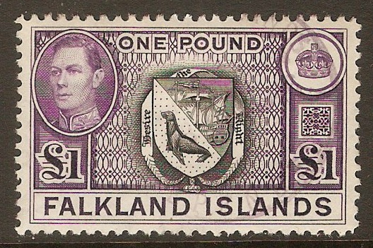 Falkland Islands 1938 1 Black and violet. SG163.