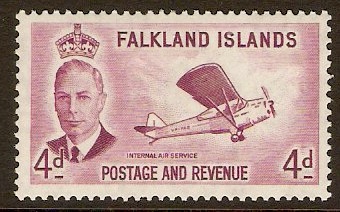 Falkland Islands 1952 4d Reddish purple. SG177.