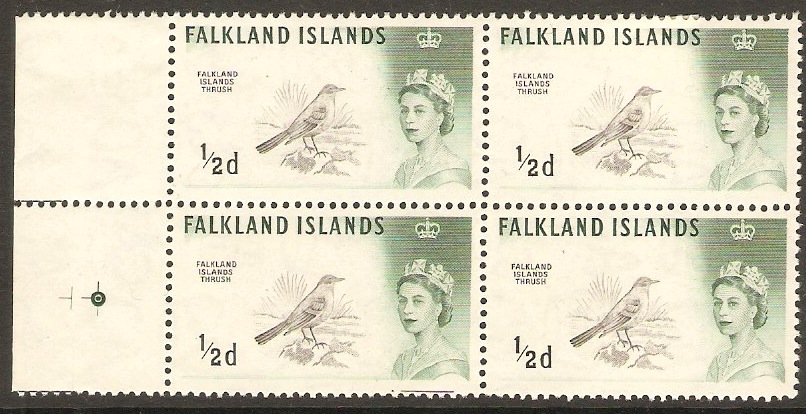 Falkland Islands 1960 d Black and green. SG193. Block of 4.