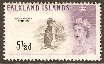 Falkland Islands 1960 5d Black and violet. SG199.