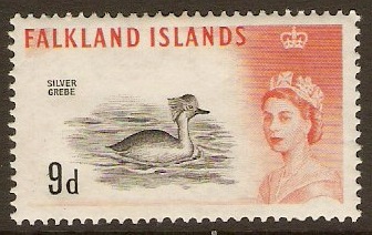 Falkland Islands 1960 9d Black and orange. SG201.