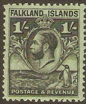 Falkland Islands 1929 1s Black on emerald. SG122.
