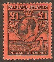 Falkland Islands 1929 1 Black on red. SG126.