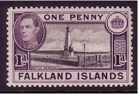 Falkland Islands 1938 1d Black and violet. SG148.