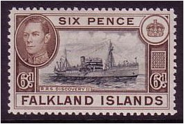 Falkland Islands 1938 6d Slate-black and deep brown. SG155. - Click Image to Close
