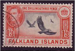 Falkland Islands 1938 1s.3d. Black and Carmine-Red. SG159.