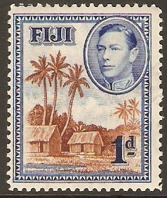 Fiji 1938 1d Brown and blue. SG250.