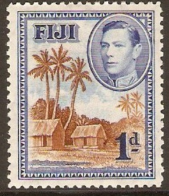 Fiji 1938 1d Brown and blue. SG250.