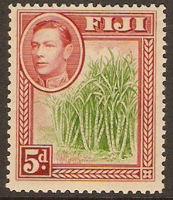 Fiji 1938 5d Yellow-green and scarlet. SG259.