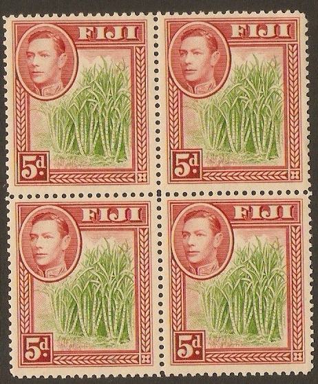Fiji 1938 5d Yellow-green and scarlet. SG259.