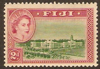 Fiji 1954 2d Green and magenta. SG283.