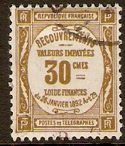 France 1908 30c Bistre - Postage Due Stamp. SGD351.