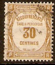 France 1927 30c Bistre - Postage Due Stamp. SGD456.