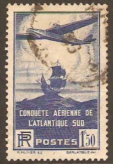 France 1936 1f.50 Blue Flight Anniversary Stamp. SG553.