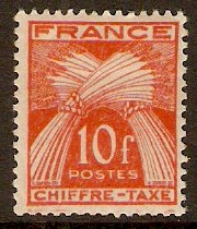 France 1943 10f Orange - Postage Due Stamp. SGD796.