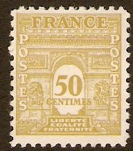 France 1944 50c Yellow-olive - Arc de Triomphe Series. SG854. - Click Image to Close