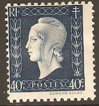 France 1944 40c Deep blue - "Marianne" Series. SG871. - Click Image to Close