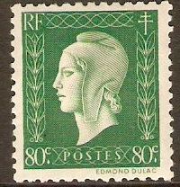 France 1944 80c Emerald - "Marianne" Series. SG875. - Click Image to Close