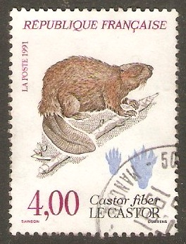 France 1991 4f Eurasian Beaver - Nature Series. SG3041.