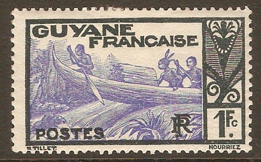 French Guiana 1929 1f Ultramarine and black. SG143.