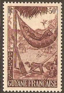French Guiana 1947 50c Brown-purple - Hammock series. SG226.