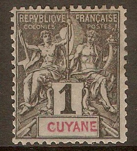 French Guiana 1892 1c Black on azure. SG38.