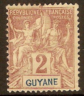 French Guiana 1892 2c Brown on buff. SG39.