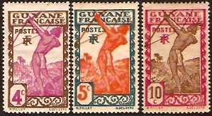 French Guiana 1929 Carib Archers. SG120-SG122.