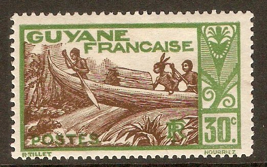 French Guiana 1929 30c Shooting the Rapids series. SG127. - Click Image to Close