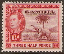 Gambia 1938 1d Brown-lake and scarlet. SG152a.