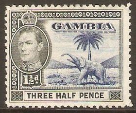 Gambia 1938 1d Blue and black. SG152c.