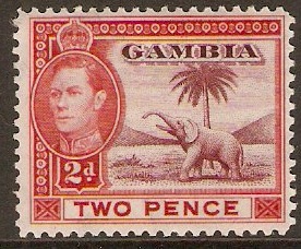 Gambia 1938 2d Lake and scarlet. SG153a.