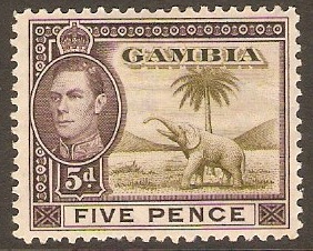 Gambia 1938 5d Sage-green and purple-brown. SG154a.
