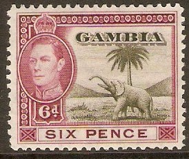 Gambia 1938 6d Olive-green and claret. SG155.