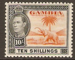 Gambia 1938 10s Orange and black. SG161.