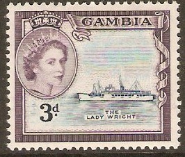 Gambia 1953 3d Deep blue and slate-lilac. SG175. - Click Image to Close