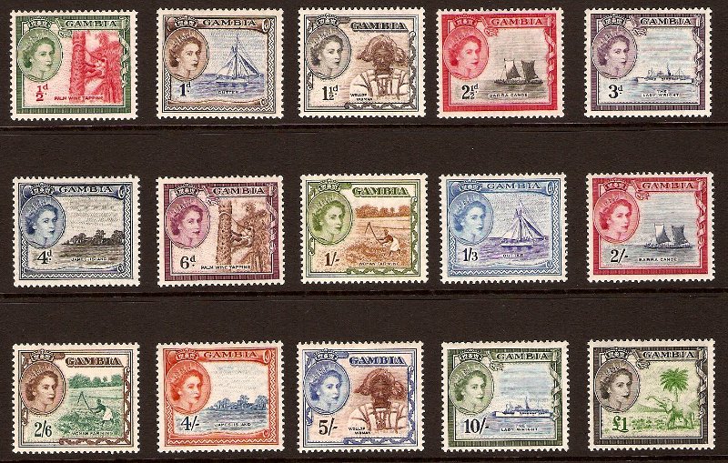 Gambia 1953 QEII Definitive Stamps. SG171-SG185.