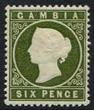 Gambia 1886 6d. Bronze-Green. SG33.
