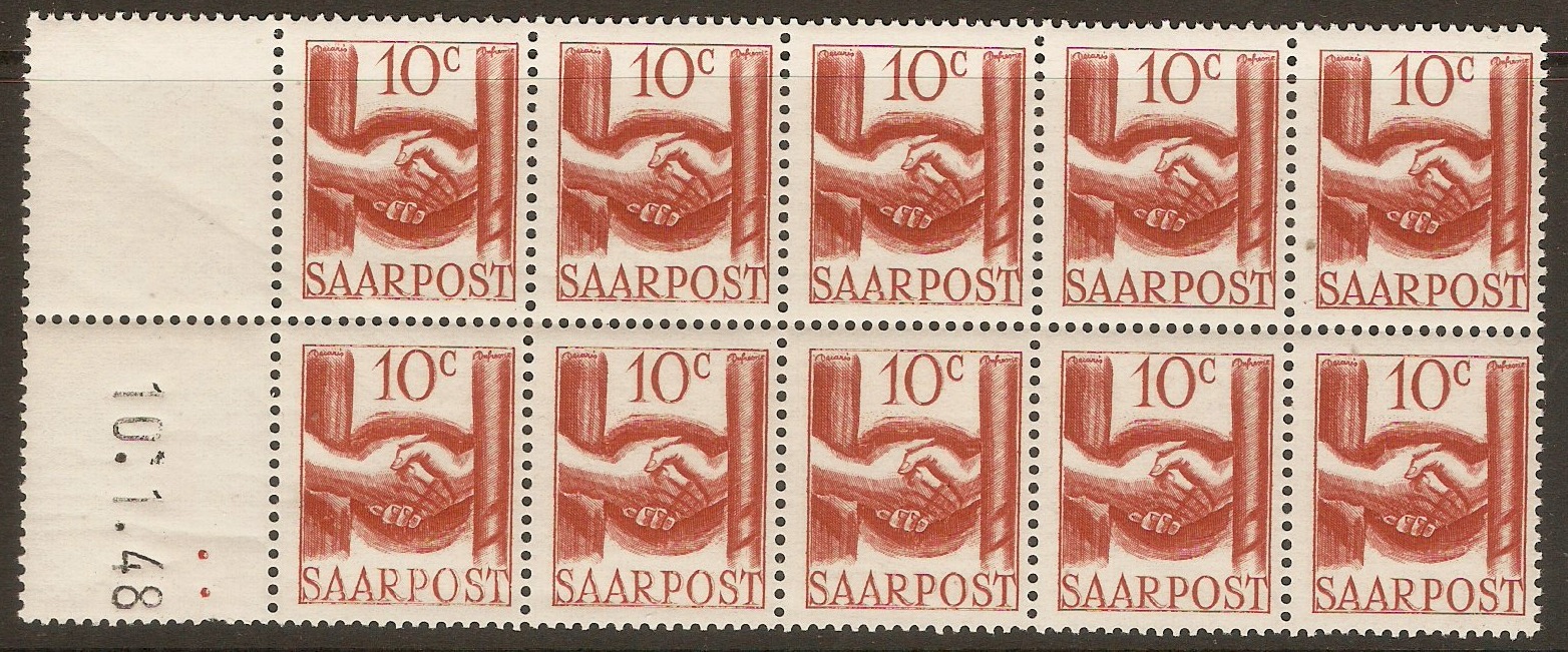 Saar 1948 10c Brown-red. SG236.