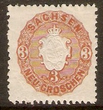 Saxony 1863 3ngr Reddish brown. SG42.