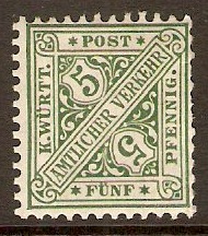 Wurttemberg 1890 5pf Green - Official stamp. SGO135.