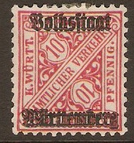 Wurttemberg 1919 10pf Rose - Official stamp. SGO236.