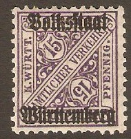 Wurttemberg 1919 15pf Purple - Official stamp. SGO237.