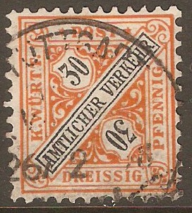 Wurttemberg 1890 30pf Black & orange - Official Stamp. SGO139.